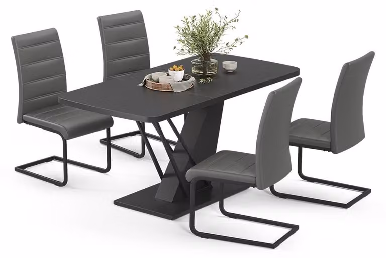 Vicco Fenaro Eettafelset met 4 grijze eetkamerstoelen, Zwart, B/D/H: 120 x 80 x 76 cm