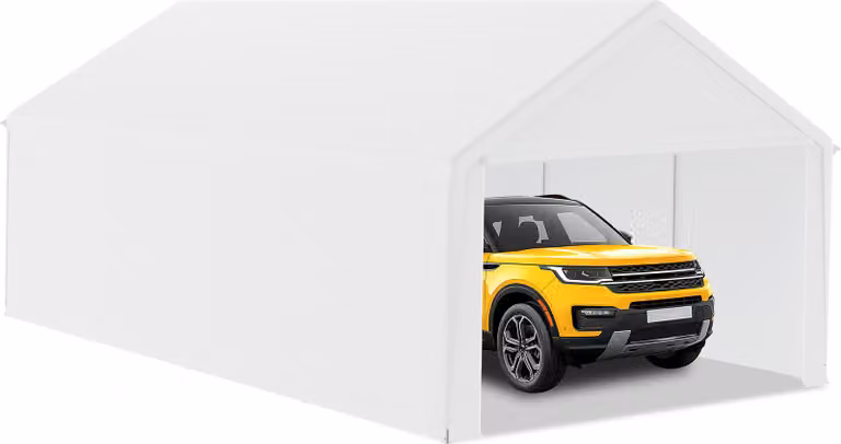 UISEBRT Grote tentgarage en carport met PE-dak, UV-bestendig, Wit, 4 x 8 meter
