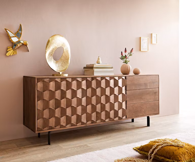 Delife Dressoir Fevo Acacia Bruin met 2 Deuren en 3 Schuifladen Breedte: 175 cm