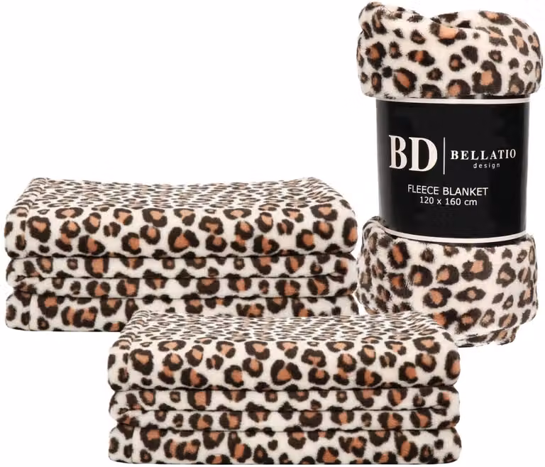 Bellatio Design Fleece Plaid met Luipaardprint - Set van 3 - 120 x 160 cm