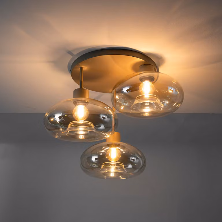 LifestyleFurn Plafondlamp Faiga met 3 glazen lampen in beige metaal