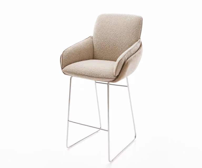 DELIFE Barstoel Luan-Flex met pocketvering en RVS sledebasis in beige, bruin en zilver