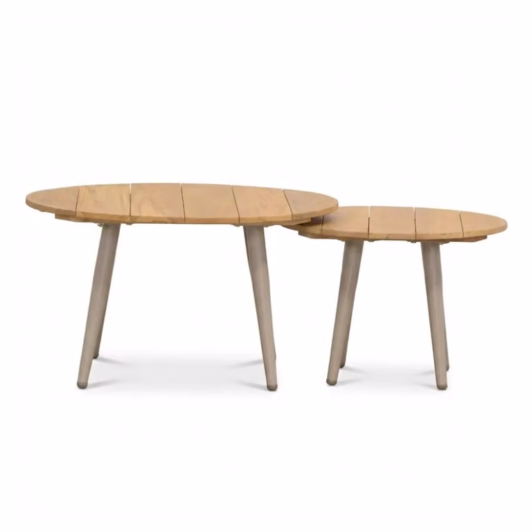 Palermo koffietafel set van 2 | Aluminium en teakhout | Beige