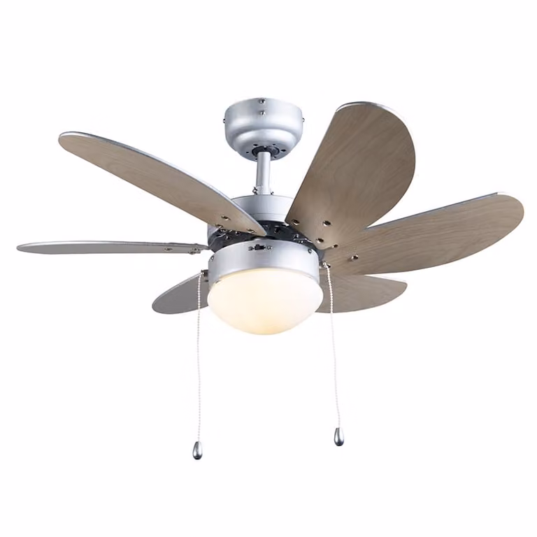 Qazqa Plafondventilator modern metaal met houtprint en licht, zilver, diameter: 80 cm