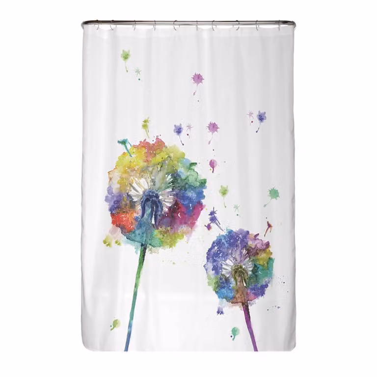 home24 Gerecycleerd douchegordijn Paardenbloem microvezel meerkleurig B: 120 cm, H: 200 cm