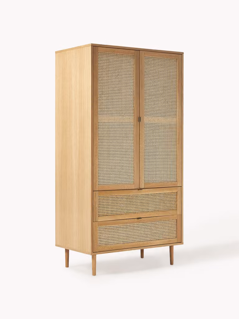 Westwing Collection Kleine kledingkast Aries met Weens vlechtwerk en 2 deuren van massief hout