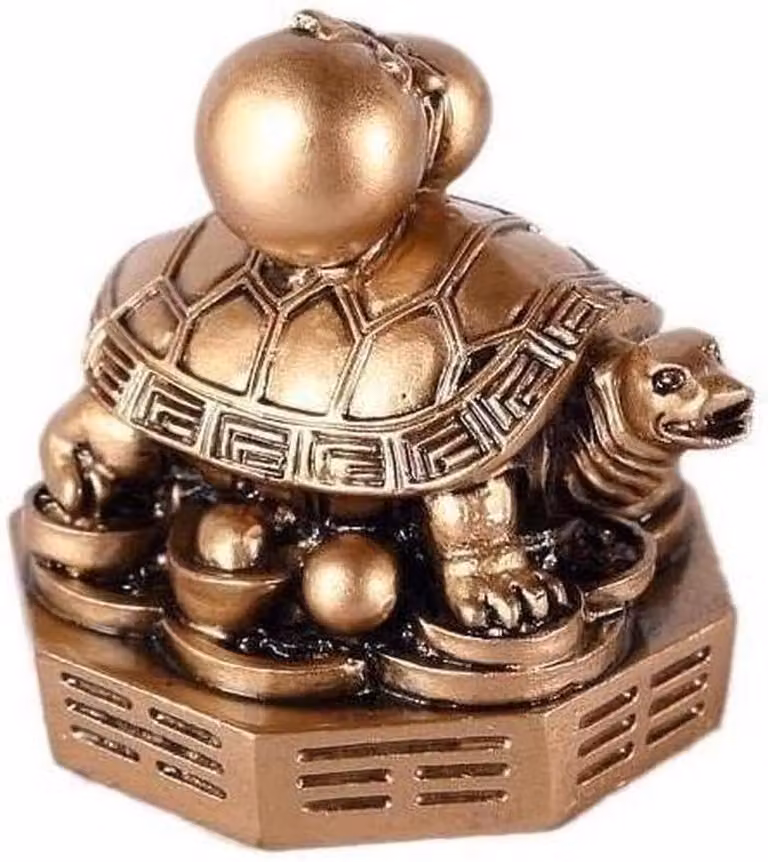 Feng Shui Schildpad Symbool voor Liefde, Harmonie en Welvaart in Aziatisch Design - Goud - B/D/H: 5 x 5 x 5,5 cm
