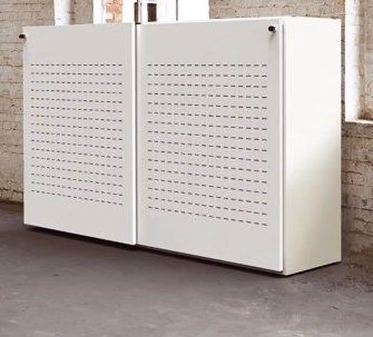 ABC Kantoormeubelen Akoestische schuifdeurkast Logan eiken met Aluminium frame (RAL9006) B/D/H: 200 x 48 x 122 cm