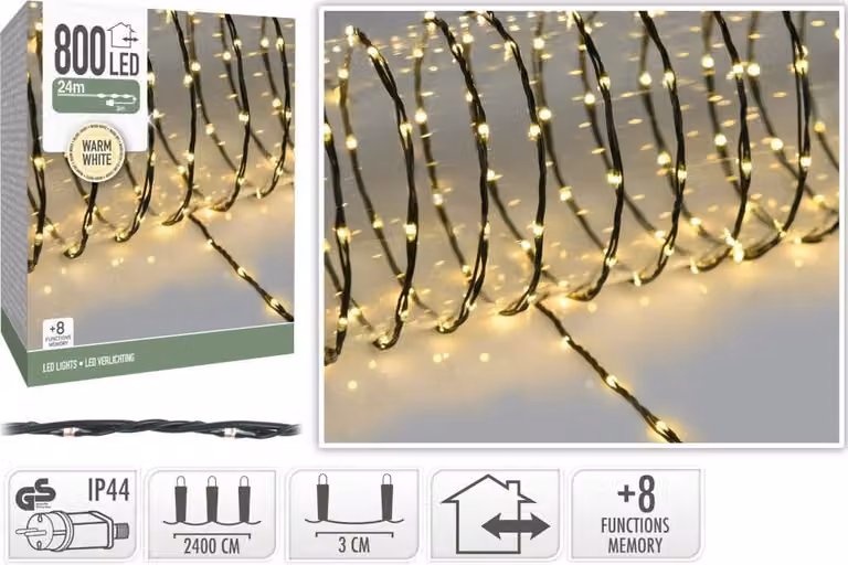 Lumineo Kerstverlichting met 800 Warm Witte Led Lampjes