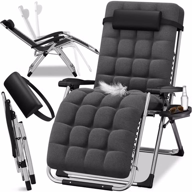 ELONEO Inklapbaar Ligbed met Premium Bekleding en Bekerhouder, Zwart
