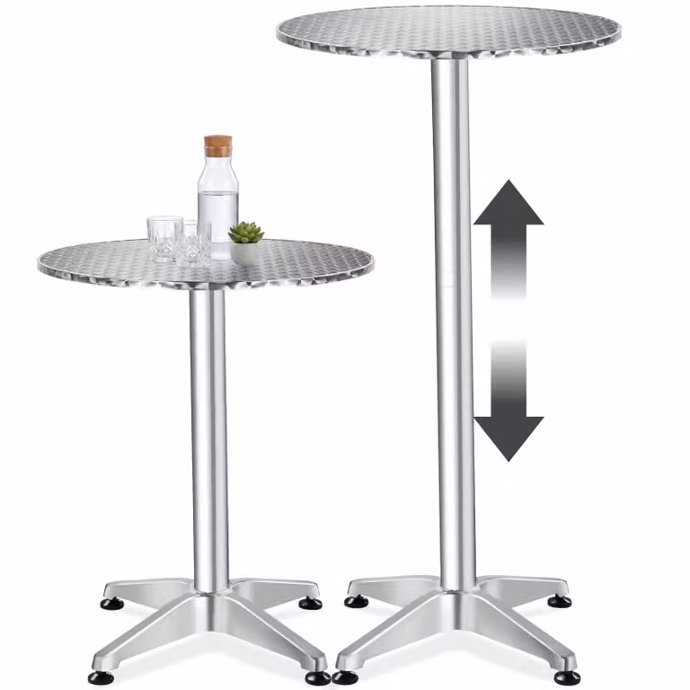 TecTake Aluminium bistrotafel Frederic, in hoogte verstelbaar, zilver