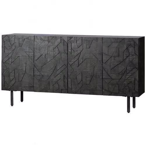 WOOOD Counter Dressoir - Zwart - Mango hout - B: 160 cm, H: 83 cm, D: 40 cm