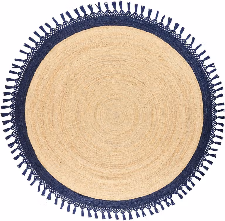 Beliani Rond Vloerkleed Boho Jute en Katoen