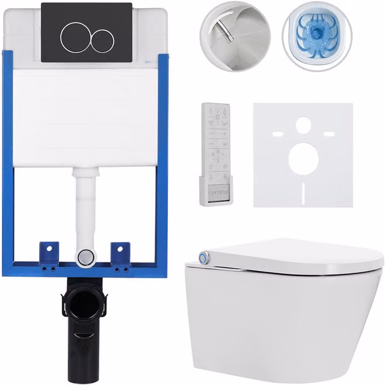 Cerano Complete WC-set Profi/Cronus Premium - Wit glanzend met Duo WC-knop zwart mat - voor inbouw - 59,3 x 38,4 cm