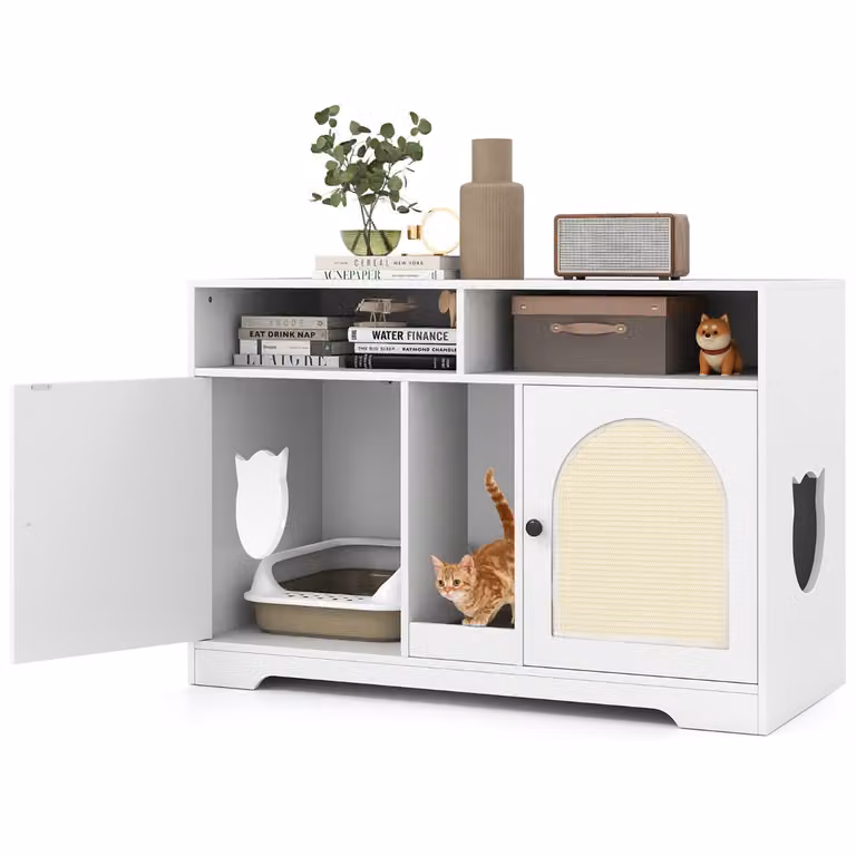 Costway Kattenkast voor 2 katten met opbergruimte - Wit