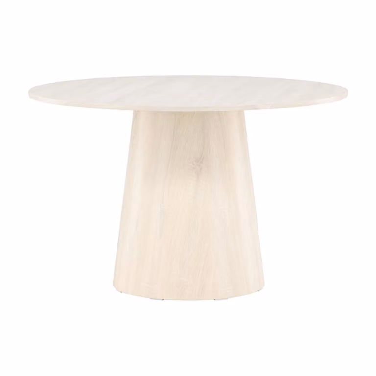 QUVIO Ronde Eettafel in Whitewash, Diameter: 120 cm, Hoogte: 75 cm