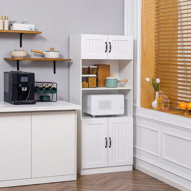MODFU Keukenkast met 4 deuren en open middenvak, wit, B/D/H: 70 x 40 x 170 cm
