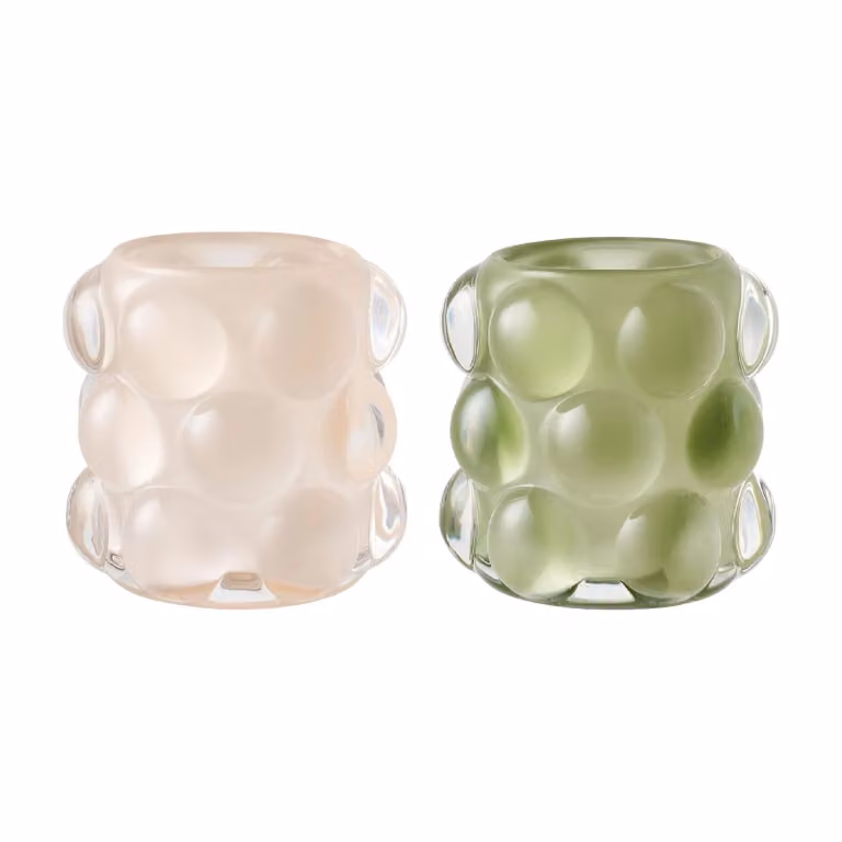 Nest of Nora Kaarsenhouders set van 2 - Glas - Beige-Groen