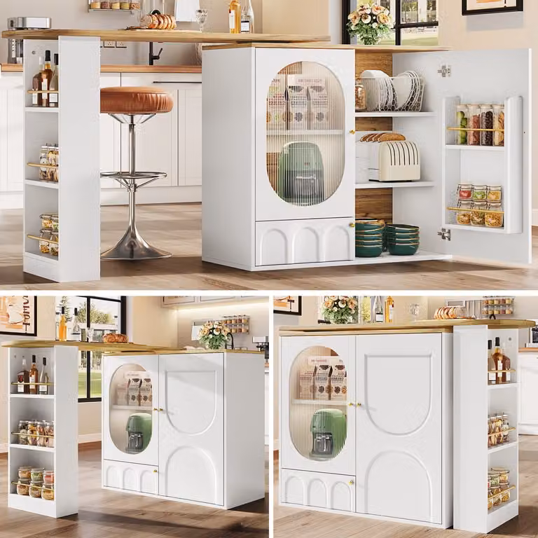Clruro Bartafel met 360 graden draaibare bovenkant en opbergruimte, Wit/Zwart, B/D/H: 138 x 39 x 102 cm