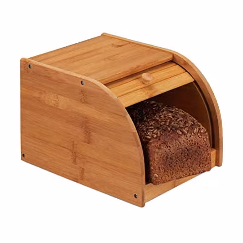 Relaxdays broodtrommel van bamboe met schuifdeksel, beige/bruin, B/D/H: 27 x 18,2 x 20,2 cm