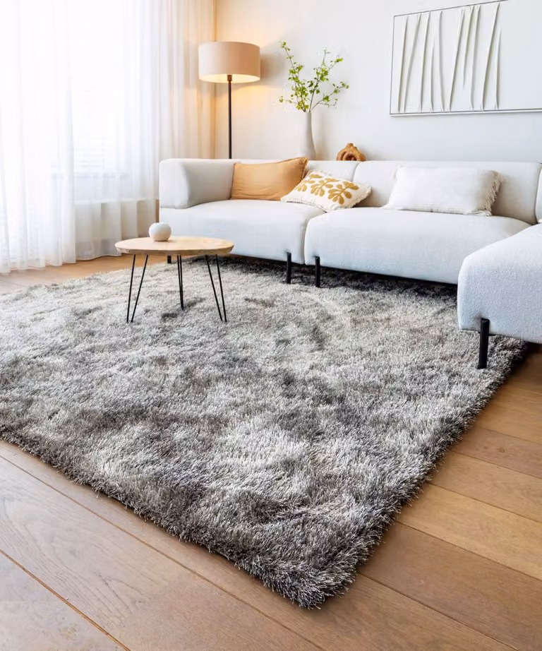 Tapeso Velvet vloerkleed vierkant - Grijs - 200 x 200 cm