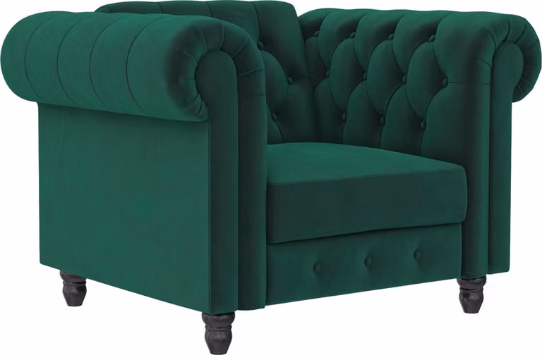 Felix Chesterfield fauteuil - Donkergroen fluweel - B/D/H: 83 x 111 x 87 cm