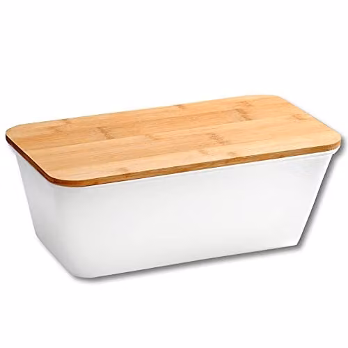 Kesper Broodtrommel met Snijplankdeksel, Wit/Bruin, B: 35 cm, D: 20 cm, H: 13,5 cm
