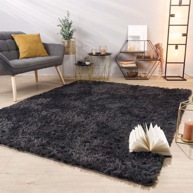 Luxe Hoogpolig Vloerkleed Modern Effen Antraciet Grijs 160 x 220 cm