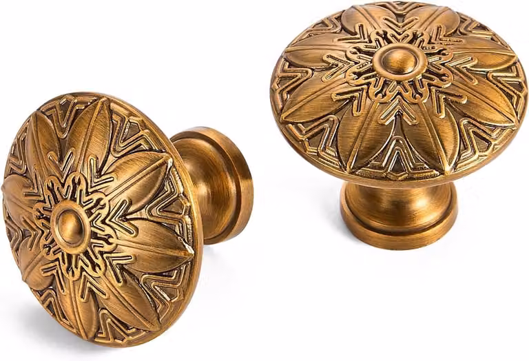 Kastknoppen Antiek Messing met Bloemdecoratie Design - Diameter: 3 cm