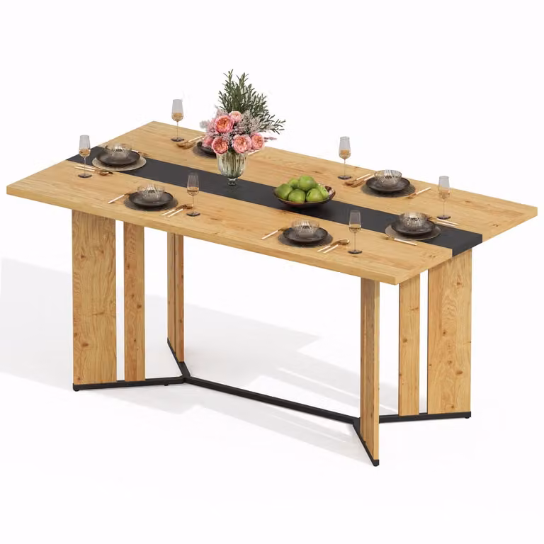 Merax Eettafel Scandinavisch Design - Eikenlook met Zwarte Accenten - B/D/H: 150 x 80 x 76 cm