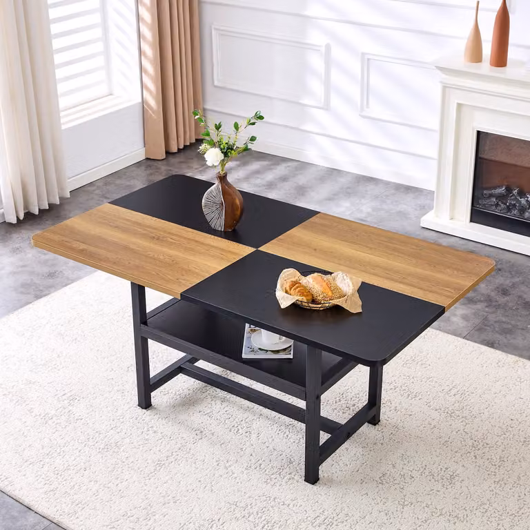OKWISH Eettafel Industrieel Ontwerp met Opbergplank, Zwart Hout en Metaal, B/D/H: 160 x 90 x 76 cm