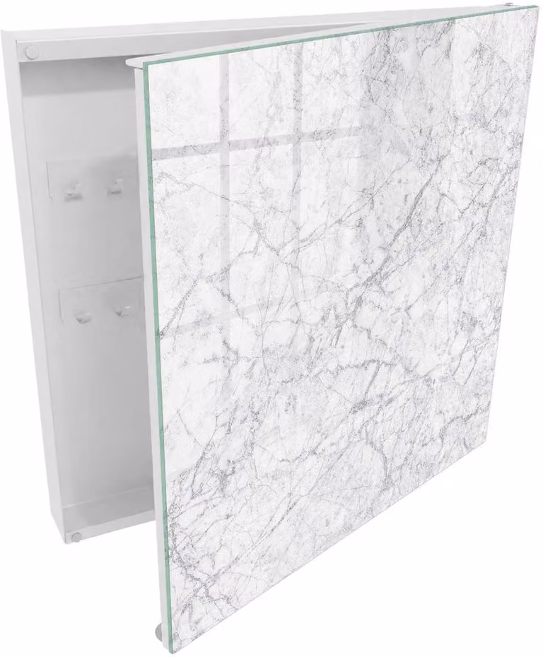 Tulup Sleutelkast met 50 haken en glazen deuren - Wit - B/D/H: 30 x 30 x 5 cm