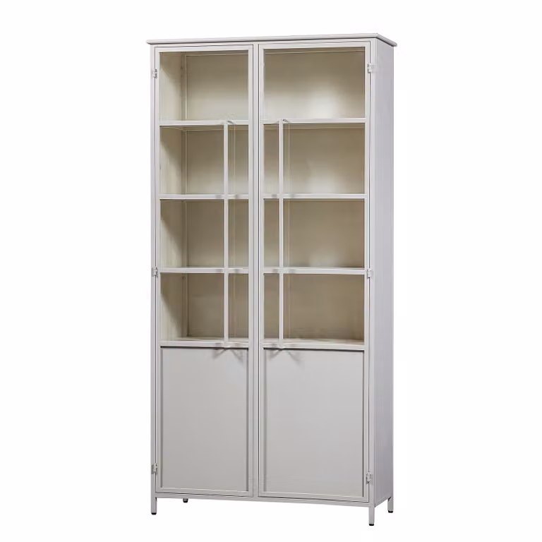 home24 Vitrinekast wit/zandgrijs met glas en metaal, Breedte: 99 cm