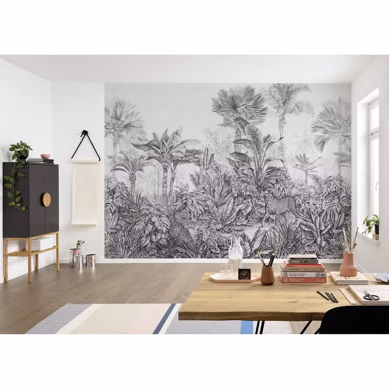 home24 Vlies-fotobehang Léopards Animal Print, Multicolour/Grijs, B: 350 cm, H: 250 cm