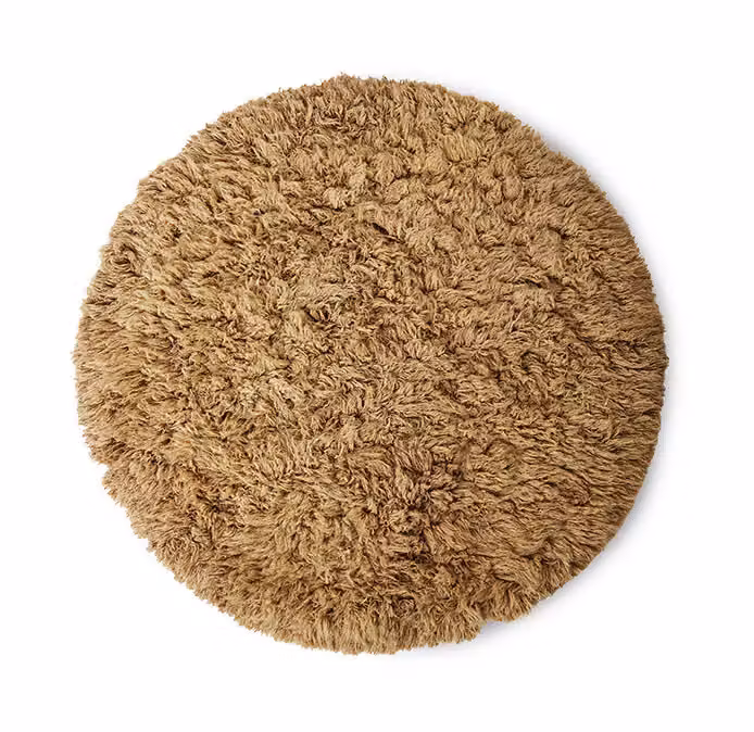 HKliving Rond Vloerkleed Fluffy Wol - Caramel - Ø200 cm