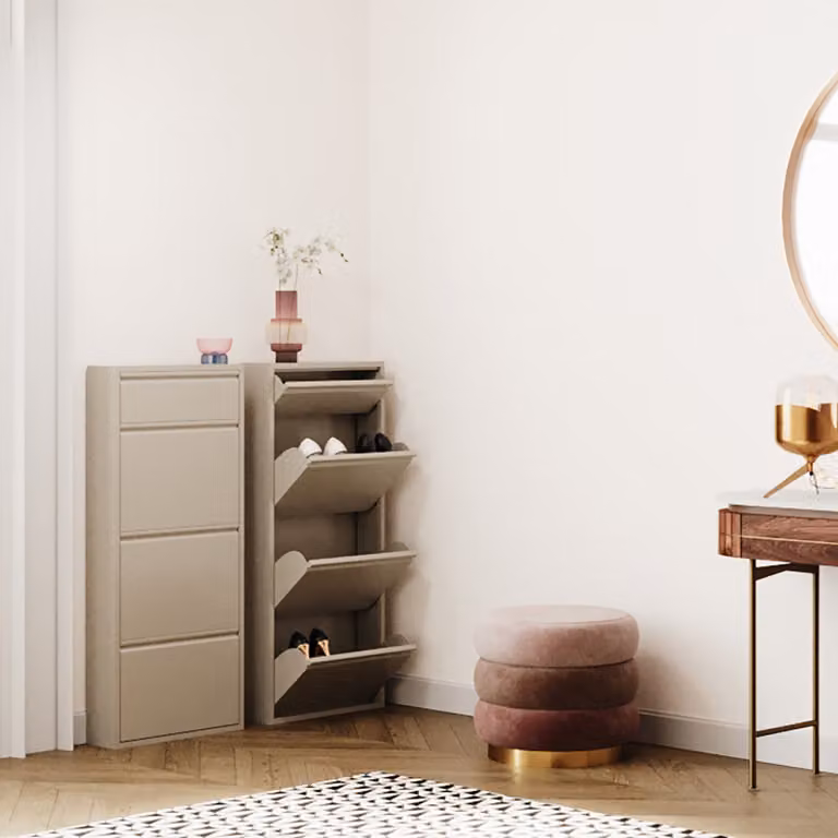 Kare Design Caruso schoenenkast beige, modern met 4 kantelvakken, H x B x D: 115 x 50 x 15 cm