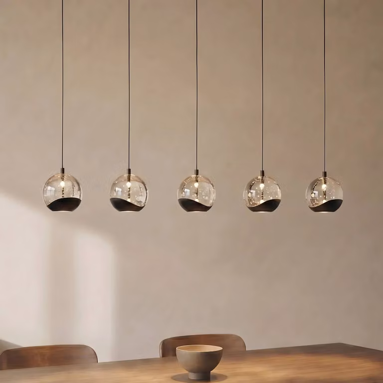 Lucande Hayley LED hanglamp - 5-lampig - zwart en transparant - Modern glas en metaal - Voor woonkamer en eetkamer