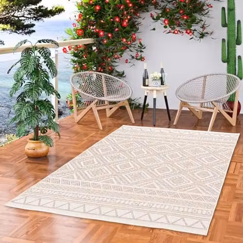Pergamon Ottawa Vloerkleed voor binnen en buiten - Ethno Beige - Plat geweven