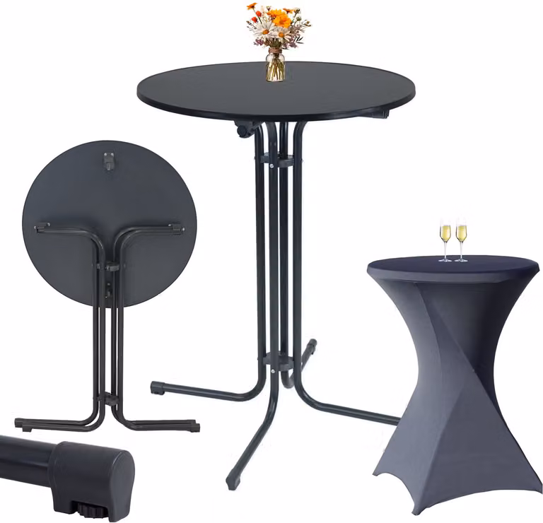 TRUTZHOLM Set klapbare bartafel met afwasbare non-iron hoes in antraciet, Ø 80 cm