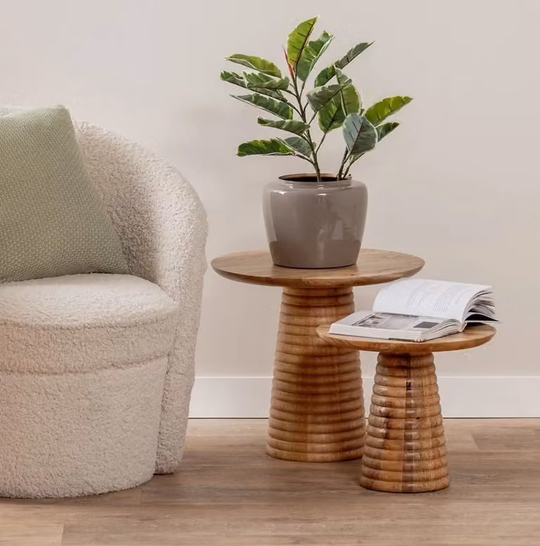 Leitmotiv Bijzettafel Force Striped Base van Mango-hout, Bruin, Rond