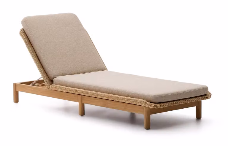 Kave Home Ligbed Galea Teakhout en Rattan - Bruin