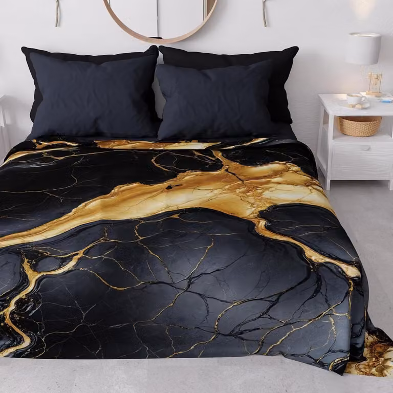 Onyxlite Zwart Lichte Sprei met 3D Marmer Effect - 165 x 265 cm