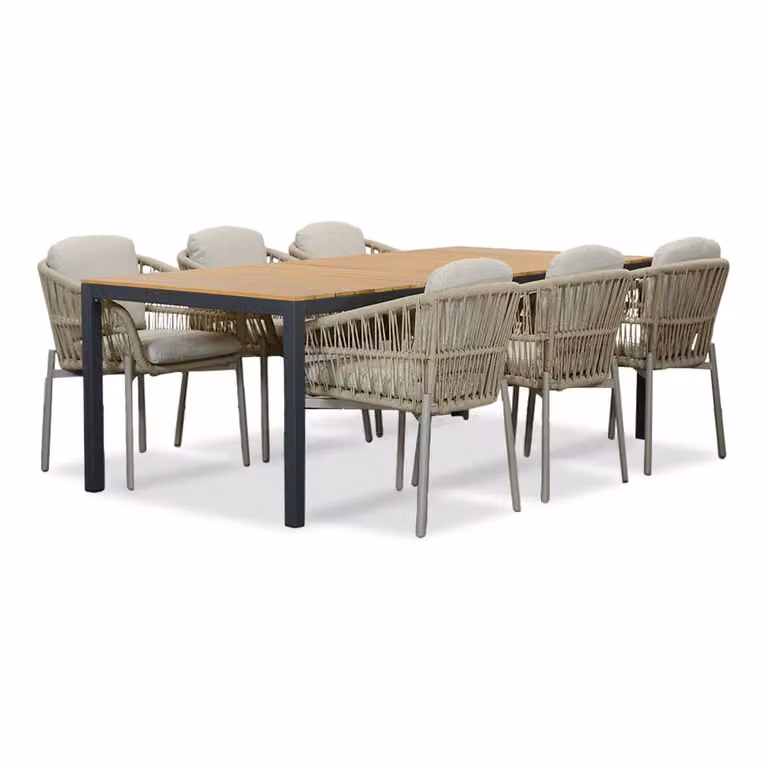LUX outdoor living Delta/Rico zand dining tuinset voor 6 personen van teakhout en aluminium, 220 cm