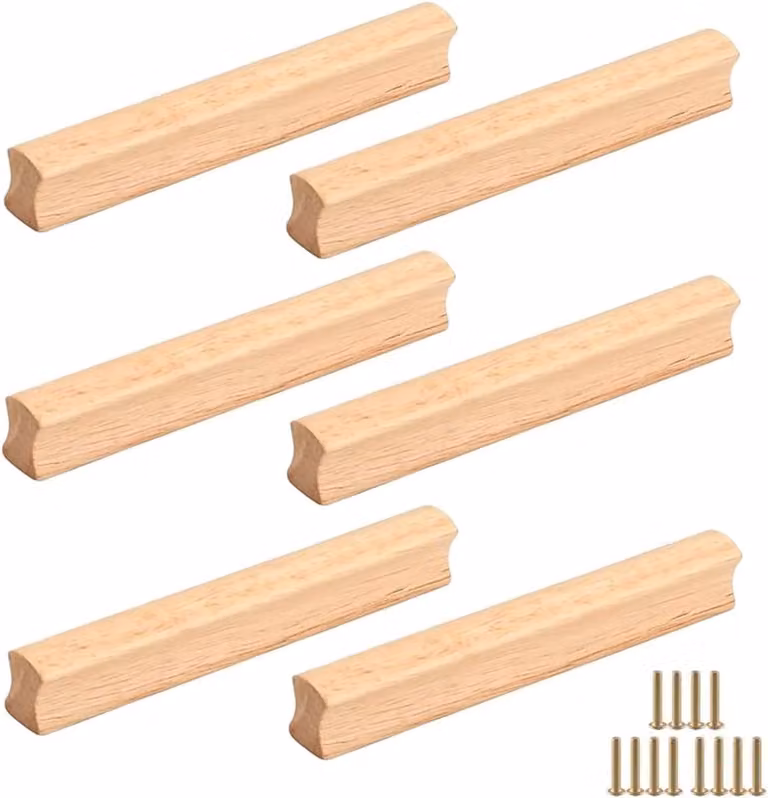 Set van 6 massief houten meubelgrepen voor kasten, badkamers en keukens, gatafstand 160 mm
