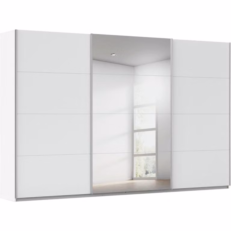 Kledingkast Kick Budget Home Store Alpinewit met glazen deuren en aluminiumkleur handgrepen B/D/H: 360 x 229 cm
