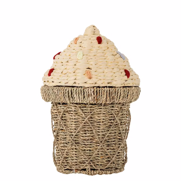 Bloomingville Mini Cillie opbergmand met deksel, Seagrass en Metaal, Beige/Wit, Hoogte: 41 cm