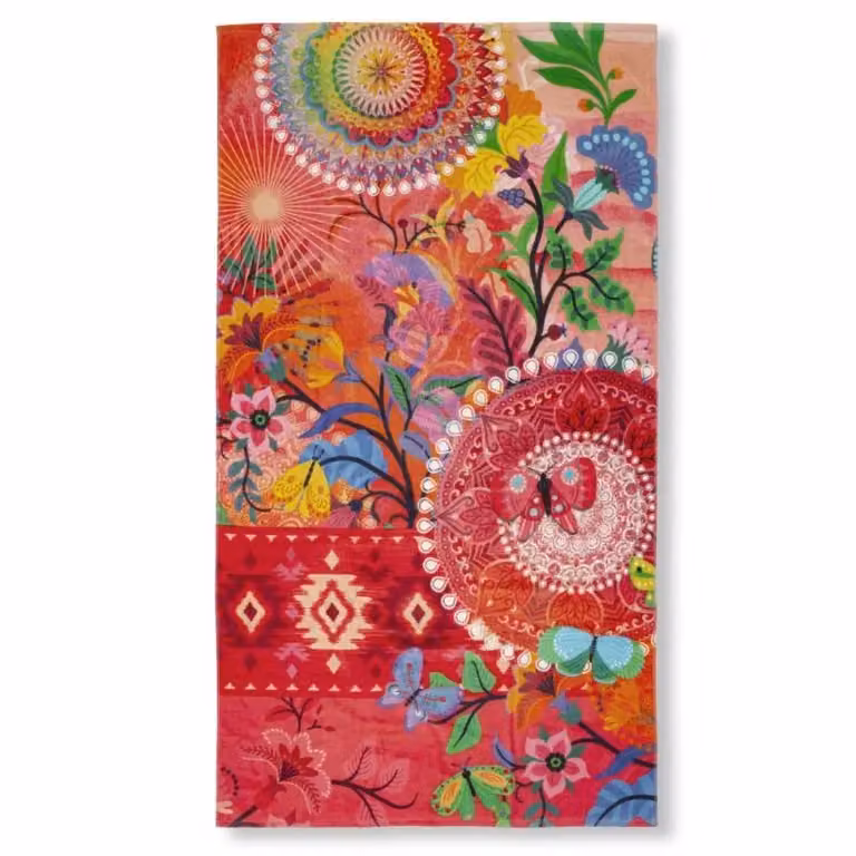 HIP Strandlaken Giselah - 100% Katoen - Multicolour/Roze/Rood - 100 x 180 cm