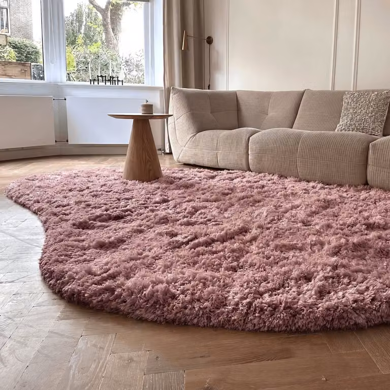 Organisch hoogpolig vloerkleed Pilo Darkpink Polyester 160 x 230 cm