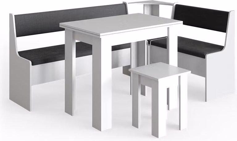 Vicco Roman Hoekbank set Wit met tafel, Model 34308, B/D/H: 180 x 120 cm