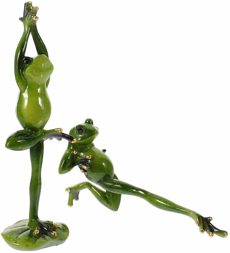 Set van 2 Yoga Kikker Ornamenten in Groen Hars voor Decoratie van Tafel of Wijnkast